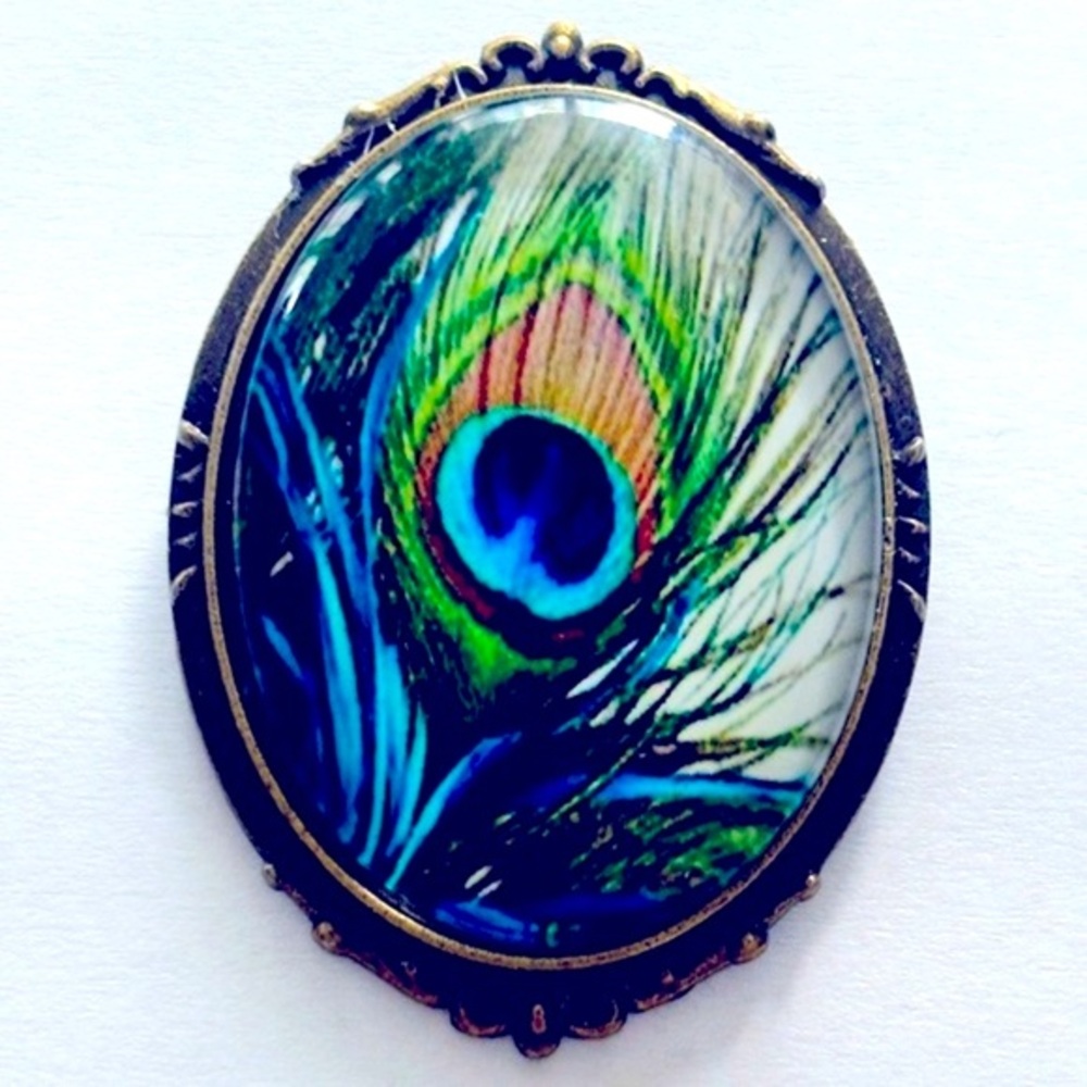 Victorian Style Peacock Brooch, NWT, Handmade